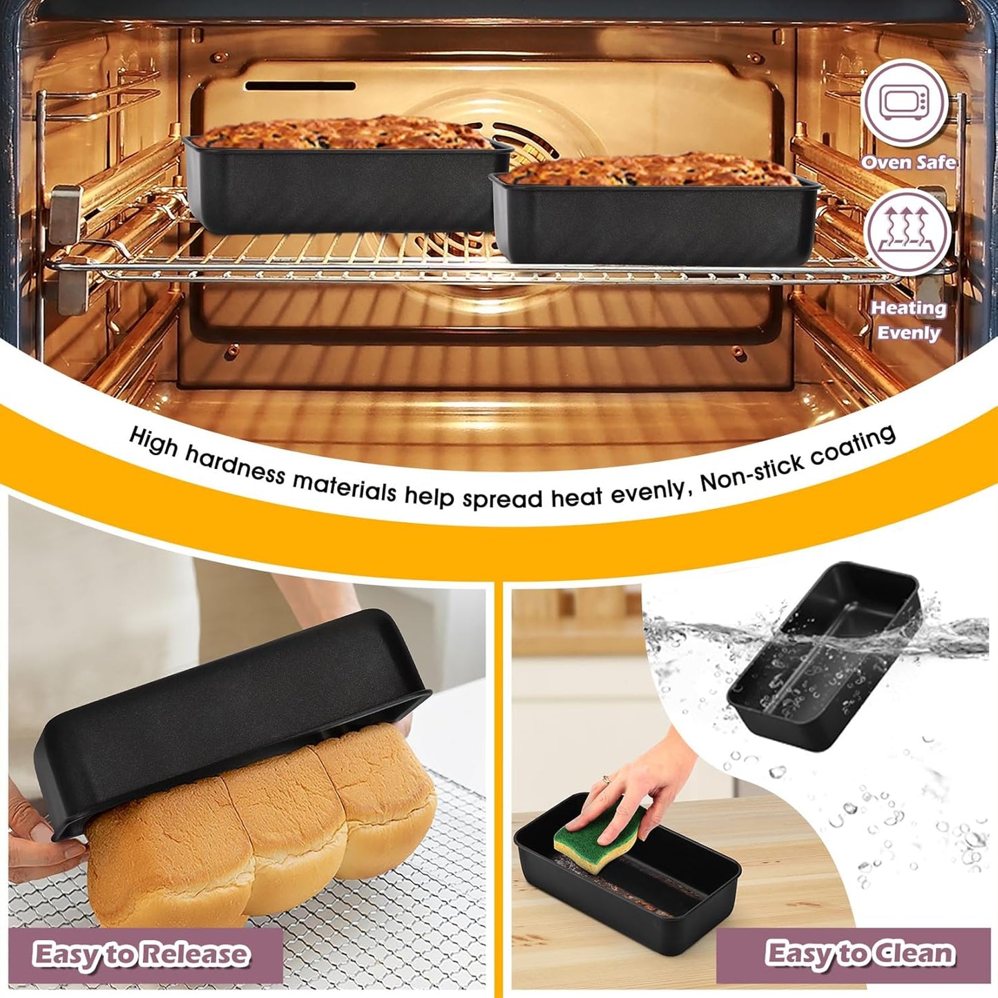 P&P CHEF Loaf Pan Set, 9 x 5 Inch Bread Pans, Stainless Steel Loaf Toast Baking Pans For Bread Meatloaf Lasagna Cake, Healthy & Non Toxic, Oven & Dishwasher Safe,(Black, 2Pcs)