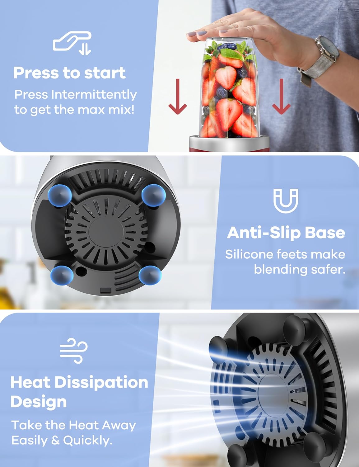 Ganiza Smoothie Blender, 900W Blenders for Shakes and Smoothies, 15-Piece Personal Blender and Grinder Combo for Kitchen, Smoothies Maker with 4 BPA-Free Portable Cup, Nutritious Recipe Red