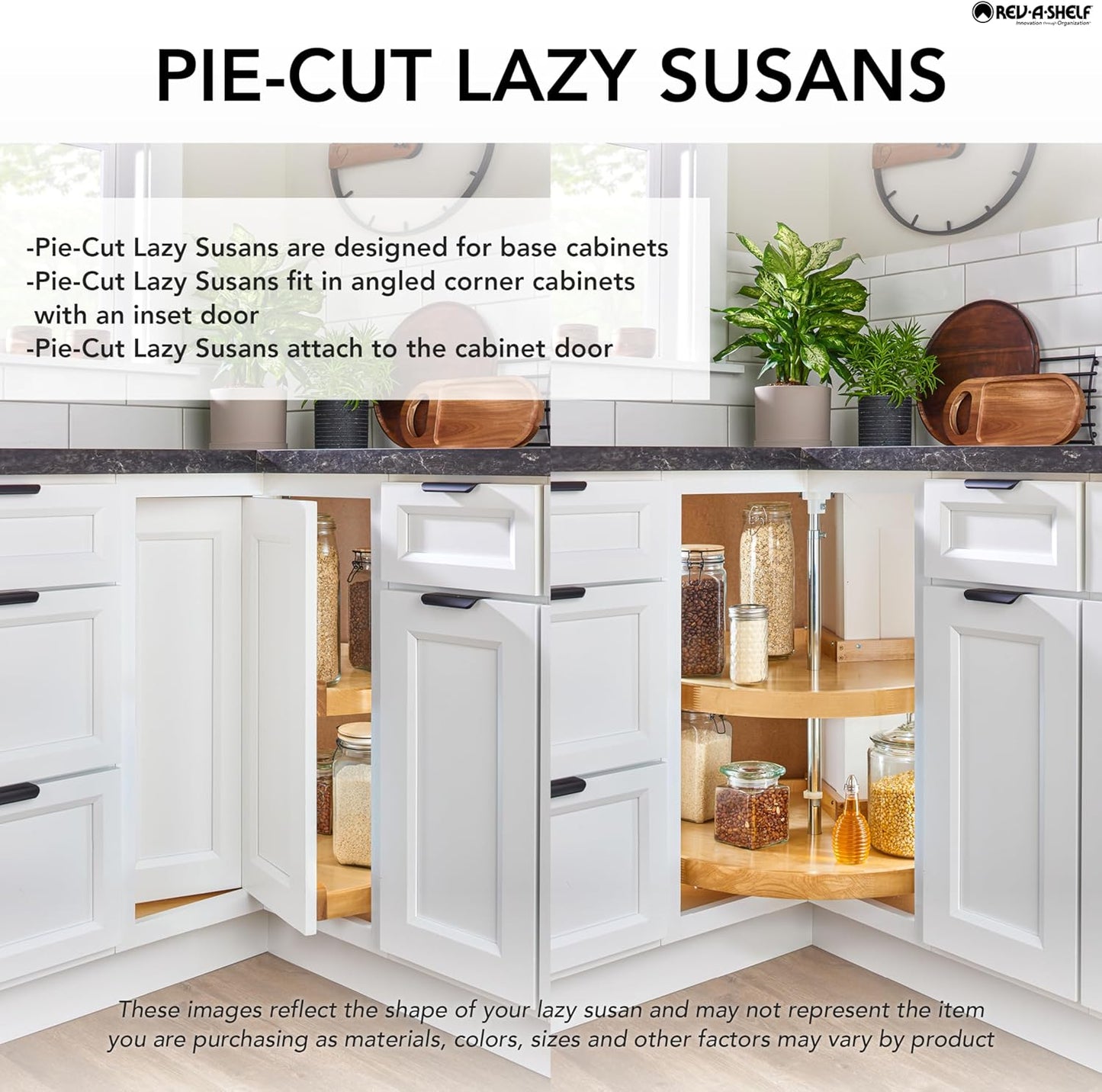 Rev-A-Shelf 2 Tier Pie-Cut Lazy Susan for Corner Base Cabinets, Plastic, 28" Double Shelf Swivel Kitchen Spice/Can Organizer, Almond, 6942-28-15-52