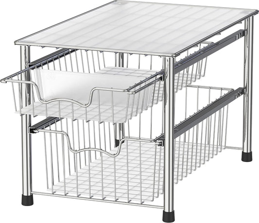 Simple Houseware Stackable 2 Tier Sliding Basket Organizer Drawer, Chrome