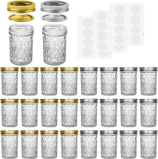 Mason Jars 8 oz, 24 Pack Canning Jars 8 oz Half Pint Glass jars with Regular Lids and Bands, Small Mason Jars with Lids Ideal for Jelly Jam Honey Wedding Favors Shower Favors Food