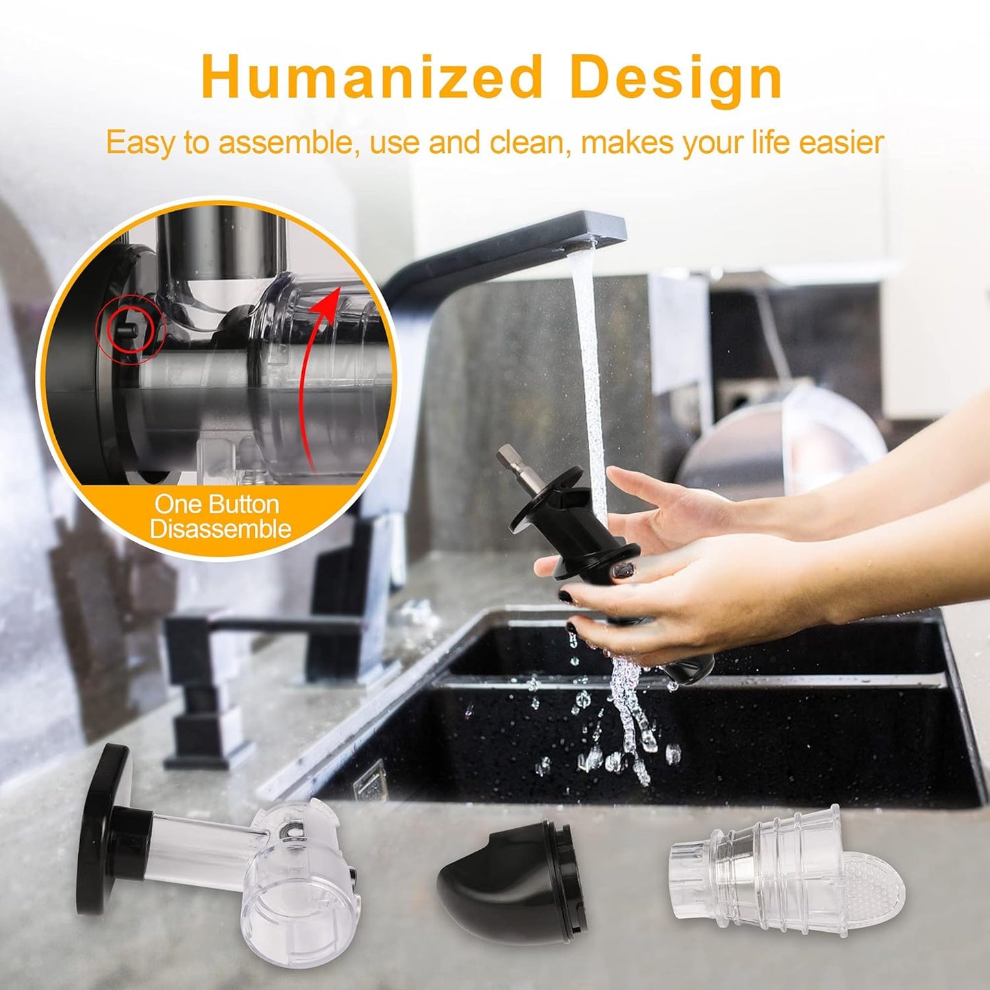 Cold Press Juicer Machines, Slow Masticating Juicer with Quiet Motor, High Nutrient Retention, Easy to Clean, Spiral Auger Technology for Vegetables & Fruits, Dishwasher Safe (Black)