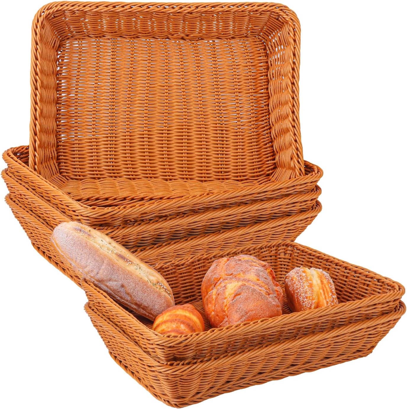 6 Pack 16 Inch Brown Wicker Bread Basket, Handmade Woven Organizer, Rectangular Fruit Baskets, Snack Basket Food Serving Baskets for Dining Table, Candies, Crackers, Fruit, Vegetables