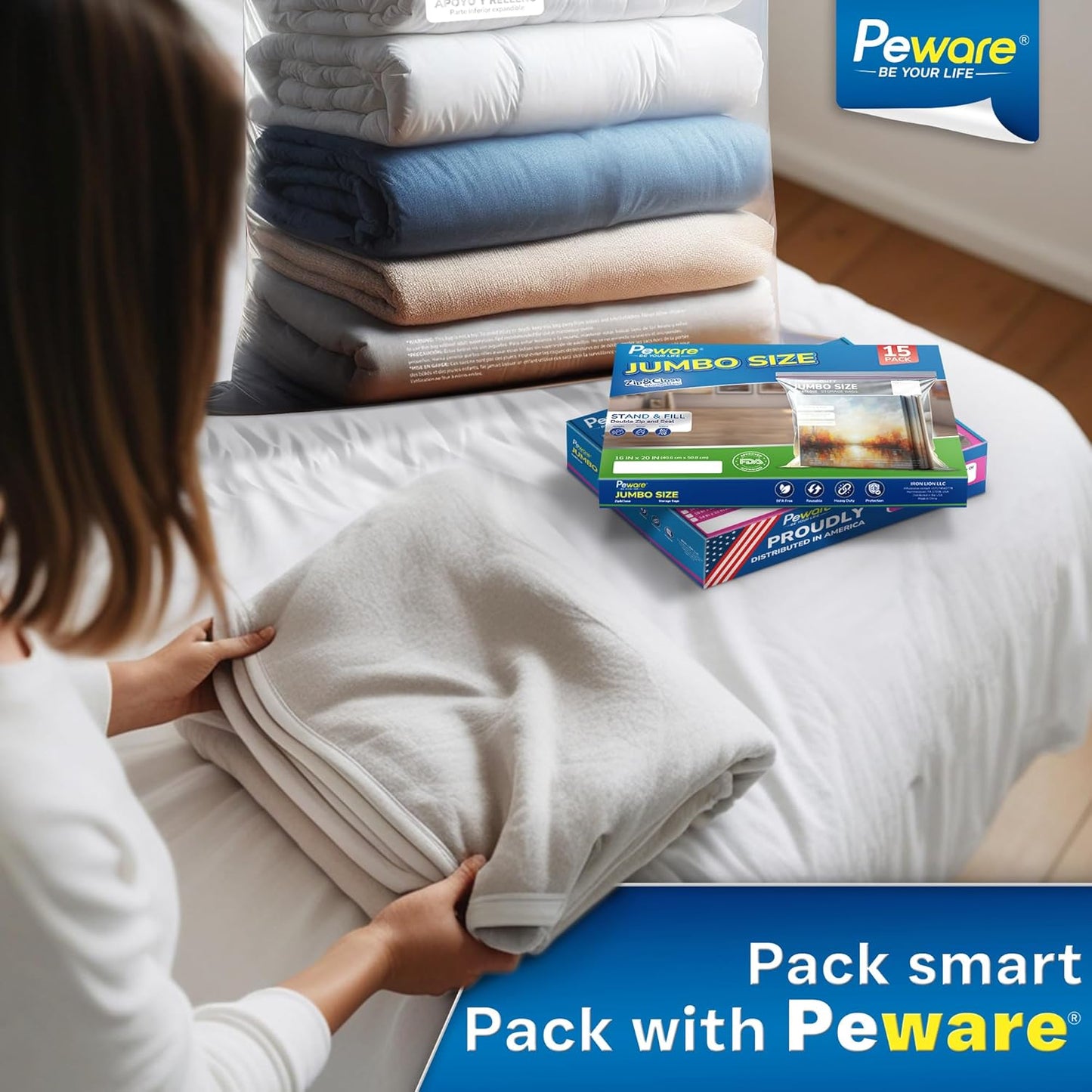 Large Storage Bags, 24"x32" Jumbo Plastic Bag, BPA Free, 20 Gallon 3XL Zipper Lock Baggies for Clothes Pillow Travel Moving - 30 Mega Bags