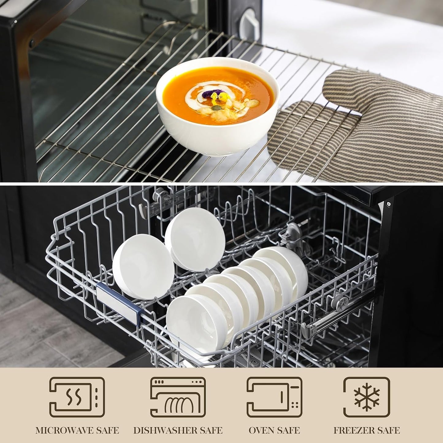 MALACASA Small White Ceramic Bowls Set of 8, 14 OZ Compact Dessert Bowls Rice Bowls Set, Ceramic Bowl for Ice Cream, Soup, Cereal, Side Dishes, Dishwasher & Microwave Safe