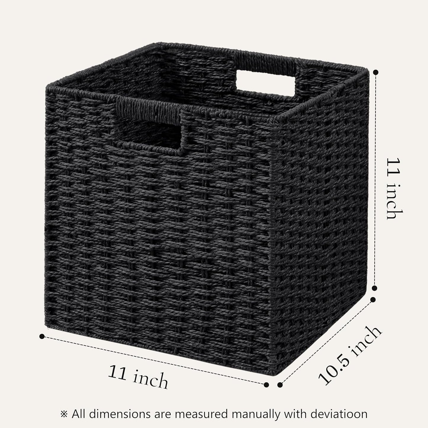 UBBCARE 6 Pack Wicker Basket, 11L×11H×10.5W inch Woven Paper Rope Storage Baskets for shelves, Foldable Cube Storage bin with Handle, Storage Basket for Organizing & Decor, Black