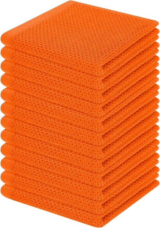 Homaxy 100% Cotton Waffle Weave Kitchen Dish Cloths, Ultra Soft Absorbent Quick Drying Dish Towels, 12 x 12 Inches, 12-Pack, Orange