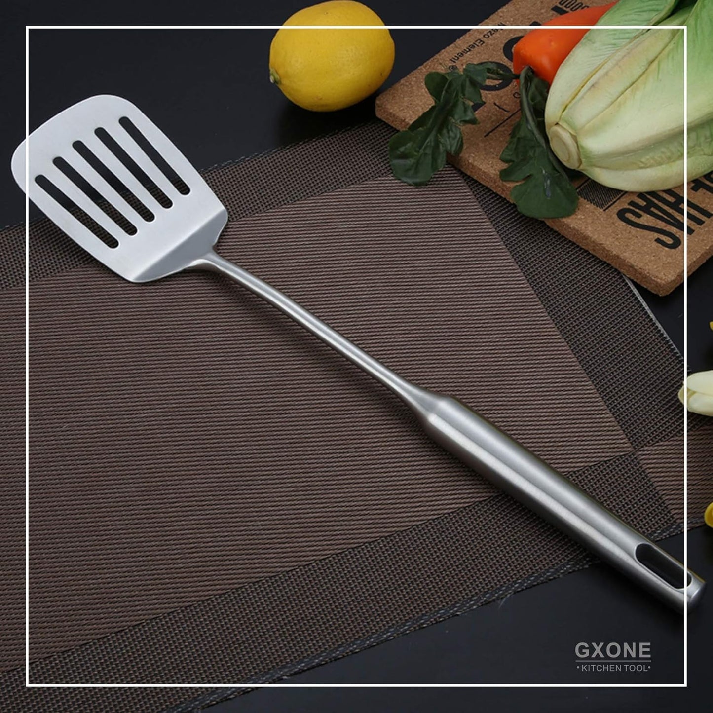 Stainless Steel Slotted Spatula,Cooking Utensil For Kitchen Use With Hollow Handle,Silver/14.9Inch