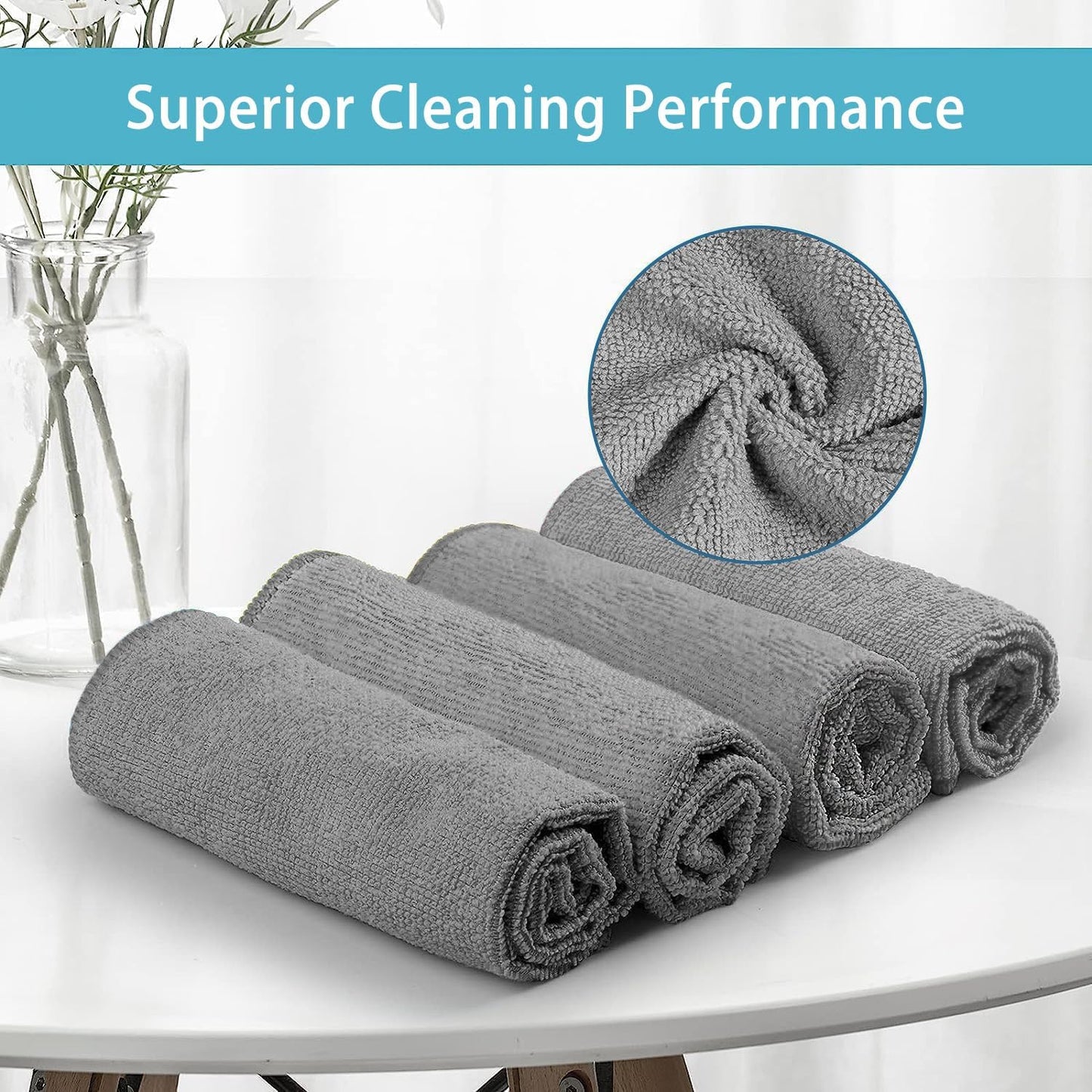 HOMEXCEL Grey Microfiber Cleaning Cloth, 8 Pack Cleaning Towels for Kitchen, Lint Free, Scratch-Free, Highly Absorbent, and Reusable Cleaning Rags for House, Window and Glass, Cars, 11.5 X11.5 inch