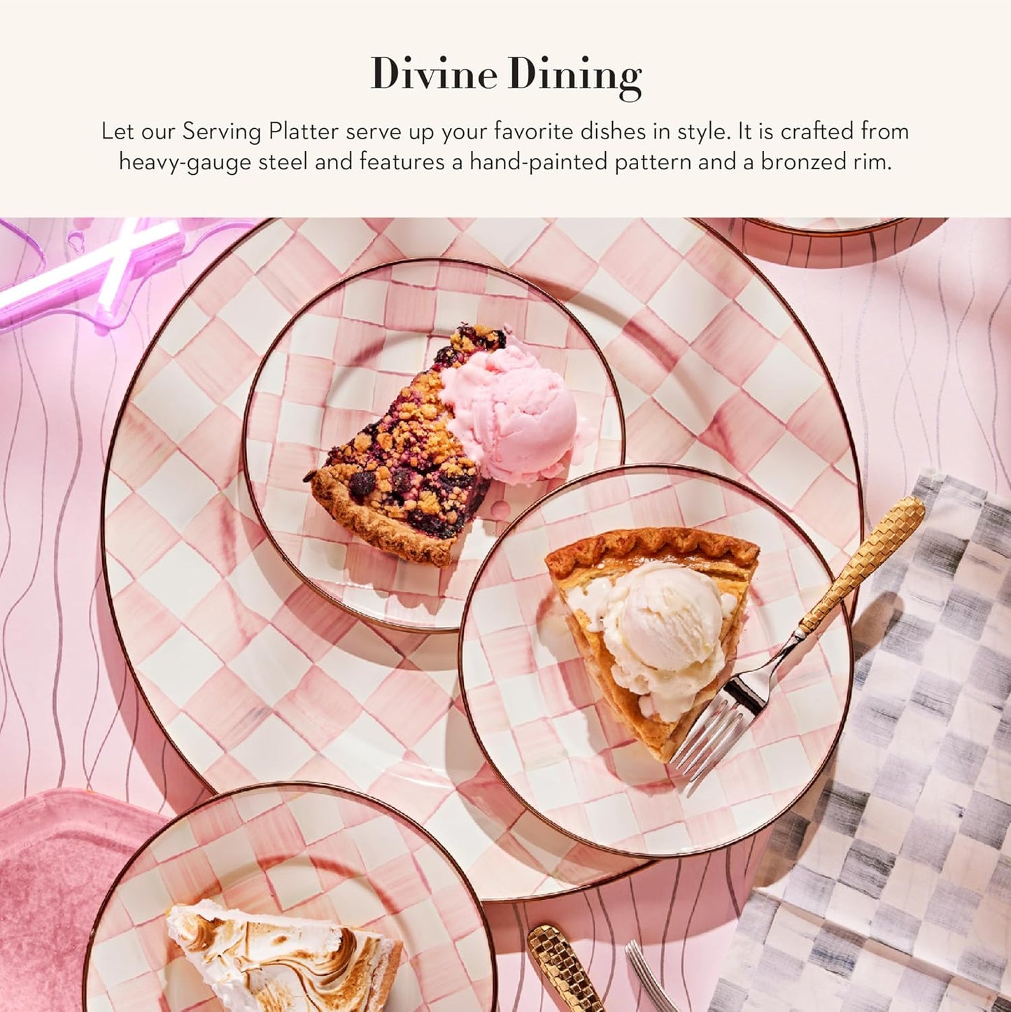 MACKENZIE-CHILDS Enamel Serving Platter, Decorative Serving Platter for Food, 16 Inches, Rosy Check