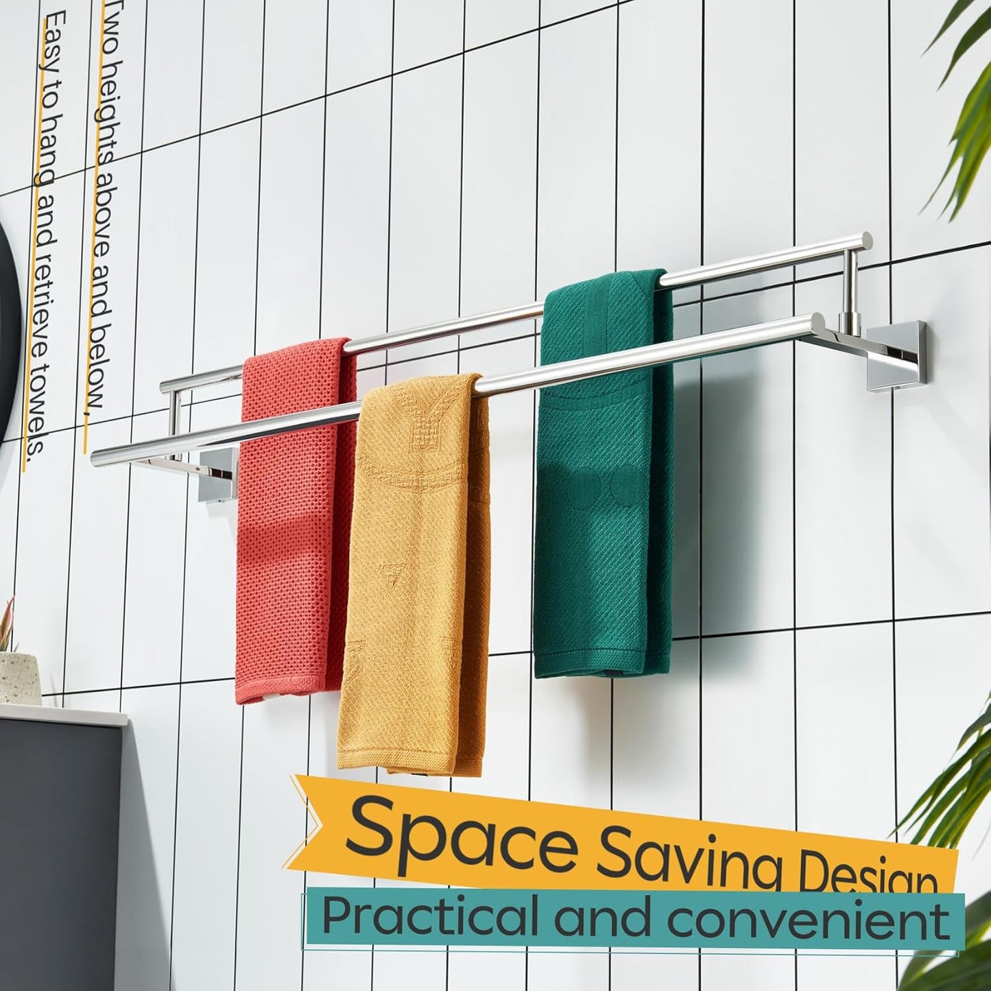 KOKOSIRI Towel Holder Polished Chrome 36 Inch Bathroom Double Bath Towel Bars Kitchen Rack Wall Mounted Stainless Steel B5009CH-L36