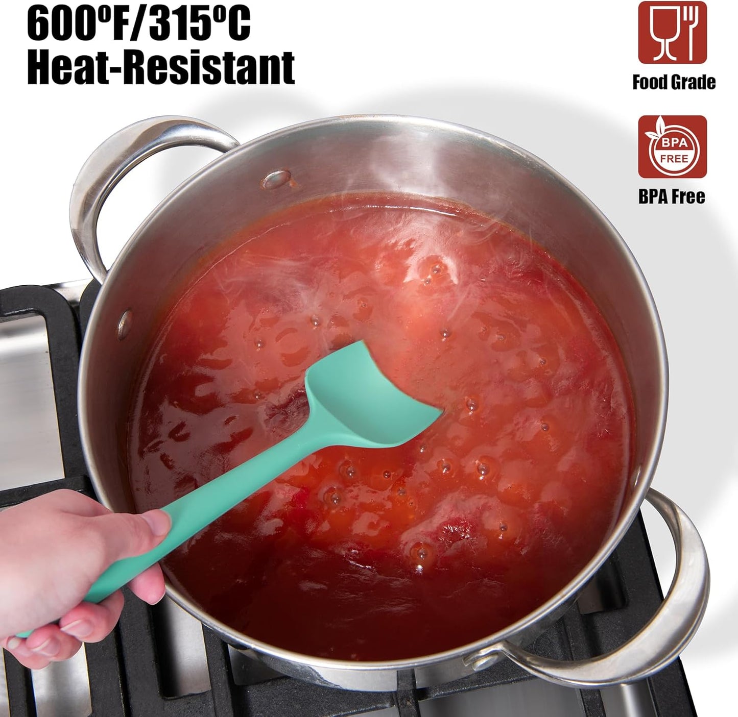 4-Piece Silicone Spatula Scrapers: Doosu 600°F Heat Resistant Food Grade Kitchen BPA Free Rubber Baking Cooking Tool Nonstick Utensil Set for Mixing, Scraping, Folding, Stirring, Serving (Aqua Sky)