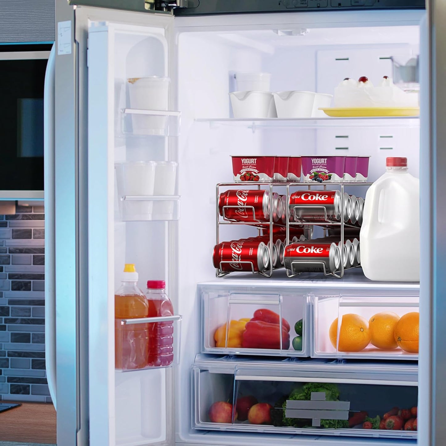 Sorbus Soda Can Rack Beverage Dispenser (1 Pack, Silver) – Holds 12 Standard 12oz Cans – Soda Can Organizer for Refrigerator, Pantry, or Countertop