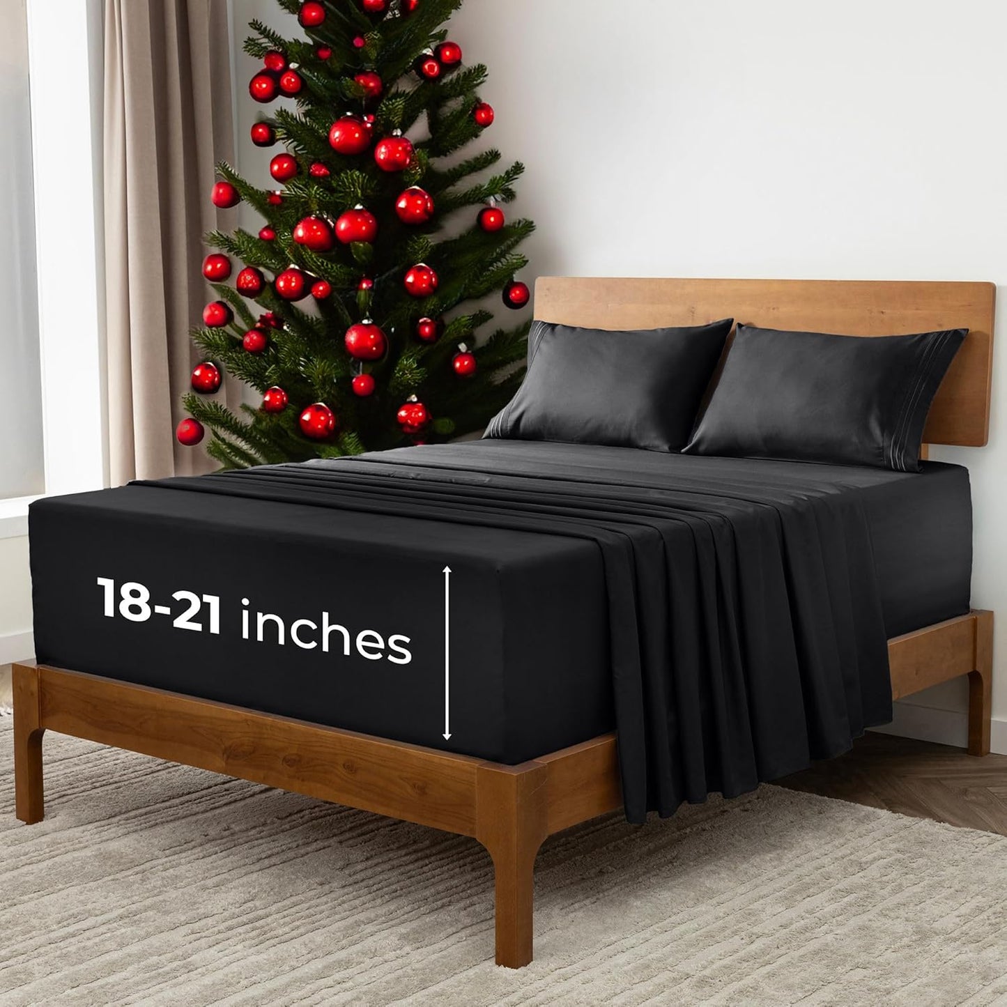 Mellanni Extra Deep California King Sheets - 4 PC Iconic Collection Bedding - Hotel Luxury, Ultra Soft, Cooling Bed Sheets - Wrinkle, Fade, Stain Resistant (Cal King, Black)