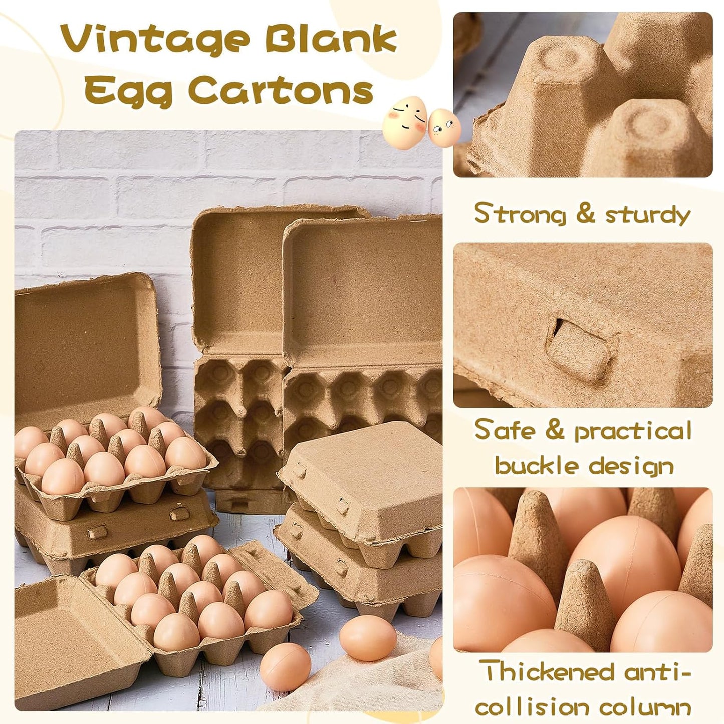 Rtteri 50 Pieces Paper Pulp Egg Cartons 3x4 Style Vintage Blank Egg Cartons for Fresh Duck Quail Storage Kitchen Family Farmhouse
