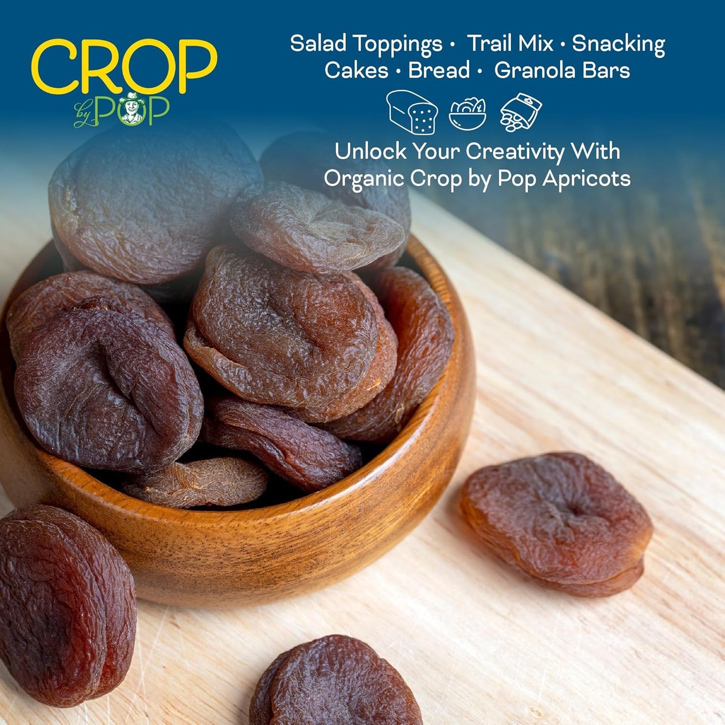 CROP BY POP - Organic Sun Dried Apricots, No Sugar Added, Unsulphured (16oz, 1 LB) Bulk Dry Fruits Packed Fresh in Resealable Bag - USDA Organic, Non GMO, Kosher