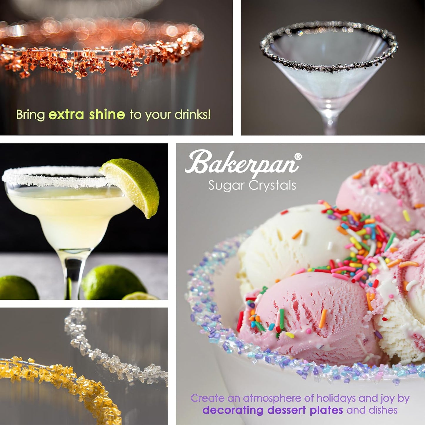 Bakerpan Pearlized Sugar Sprinkles for Baking - 5 Ounce - Sparkling Pastel Decorating Sugar Crystals for Cookies, Cake Pops, Ice Cream (Made in USA)