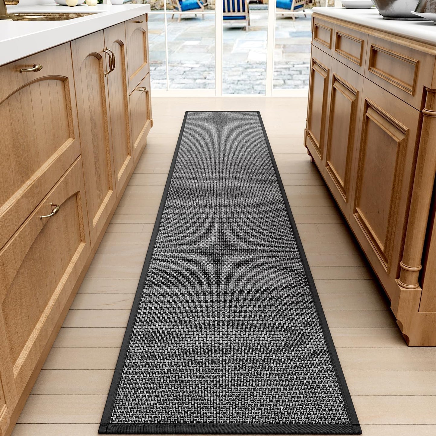 Kitchen Mat 1 PCS, Cushioned Non Slip Rugs for Kitchen Floor, Absorbent Runner Comfort Standing Mats Washable for Kitchen, Office, Home (Black, 17.3"x95")