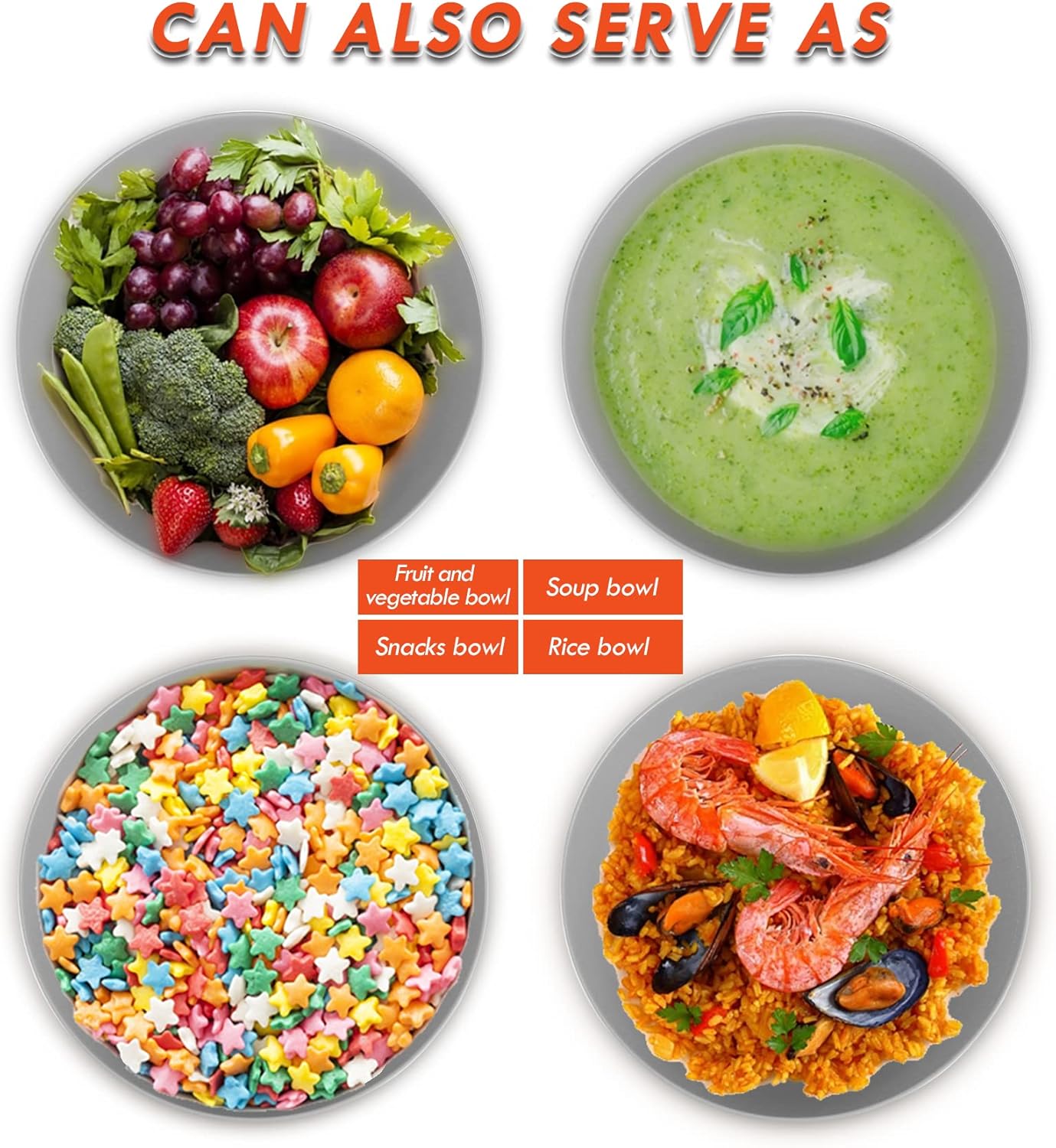 Large Salad Bowl with Lid, Bamboo Fiber Salad Serving Bowl Set with Utensils, 9.8inches Mixing Bowl with Servers, Solid Bamboo Wooden Bowl for Salad, Fruits, Vegetables and Pasta(Gray)