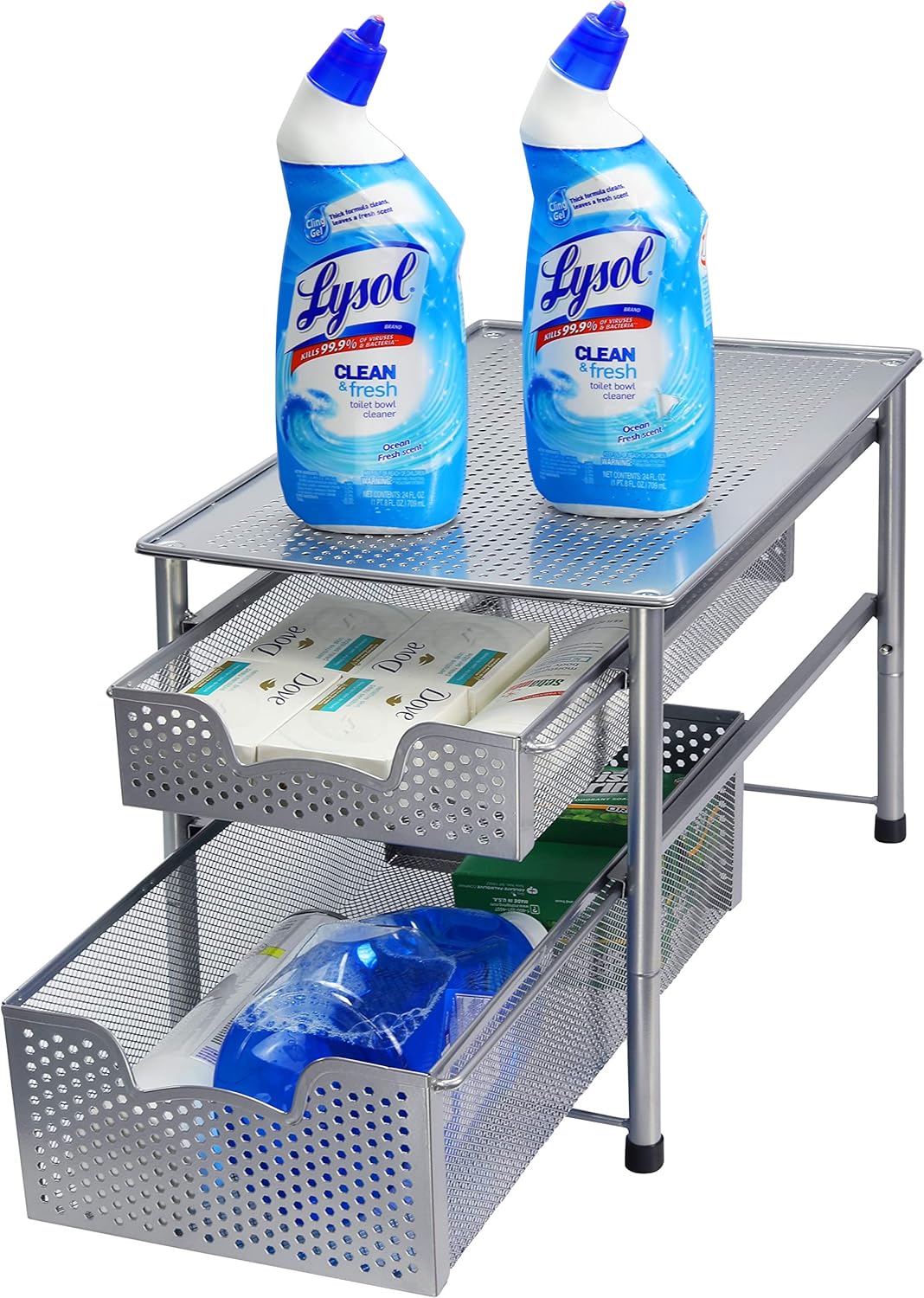 Simple Houseware Stackable 2 Tier Sliding Basket Organizer Drawer, Silver