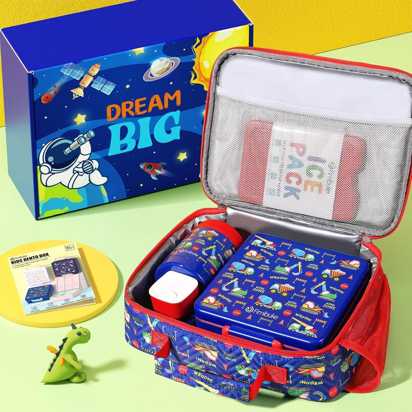 Fimibuke Kids Bento Snack Lunch Box with 4 Compartment, Insulated lunch Bag, Stainless Steel Vacuum Thermos Food Jar, Ice Pack, Utensils Set, Birthday Gift for Age 3-12 Back to School Toddler Girl Boy