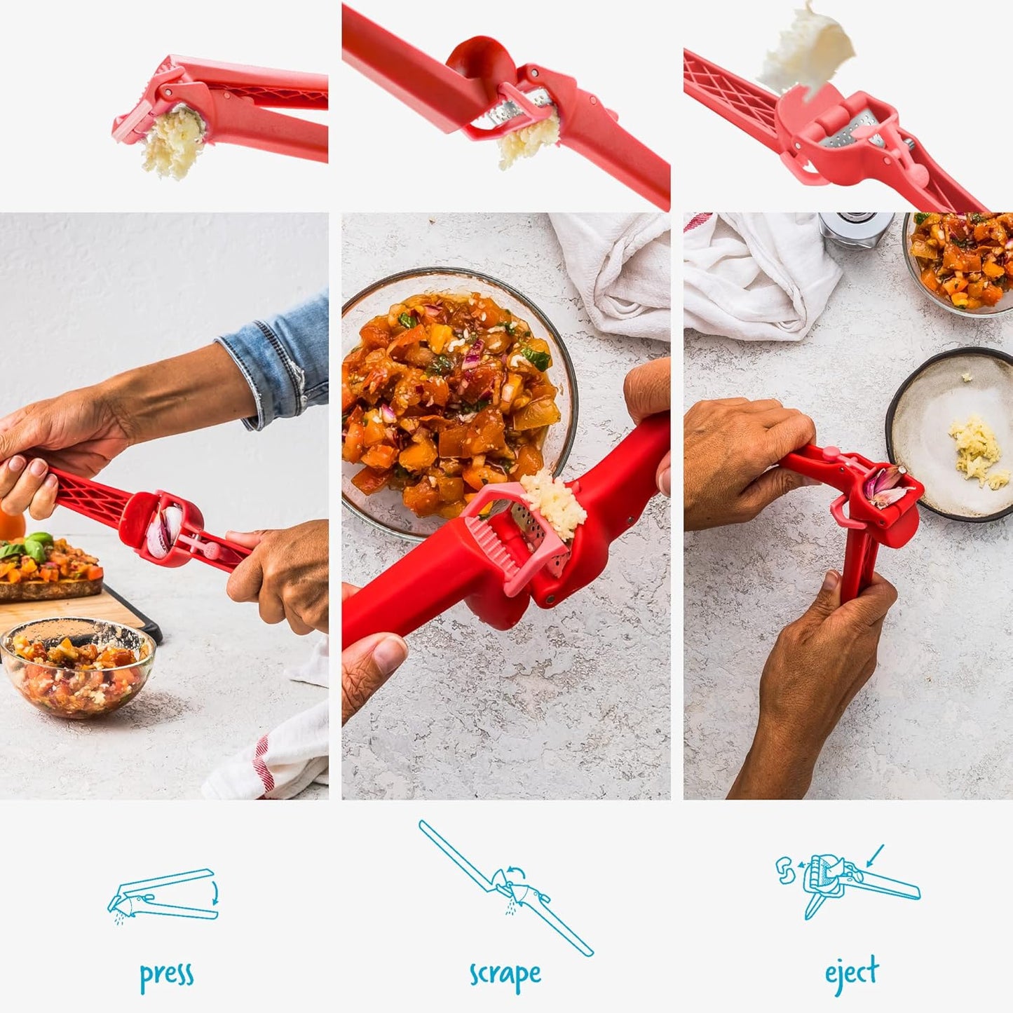 Dreamfarm Garject Lite 2-In-1 Garlic Peeler, Garlic Press & Mincer with Garlic Peel Ejector, Nylon - Red