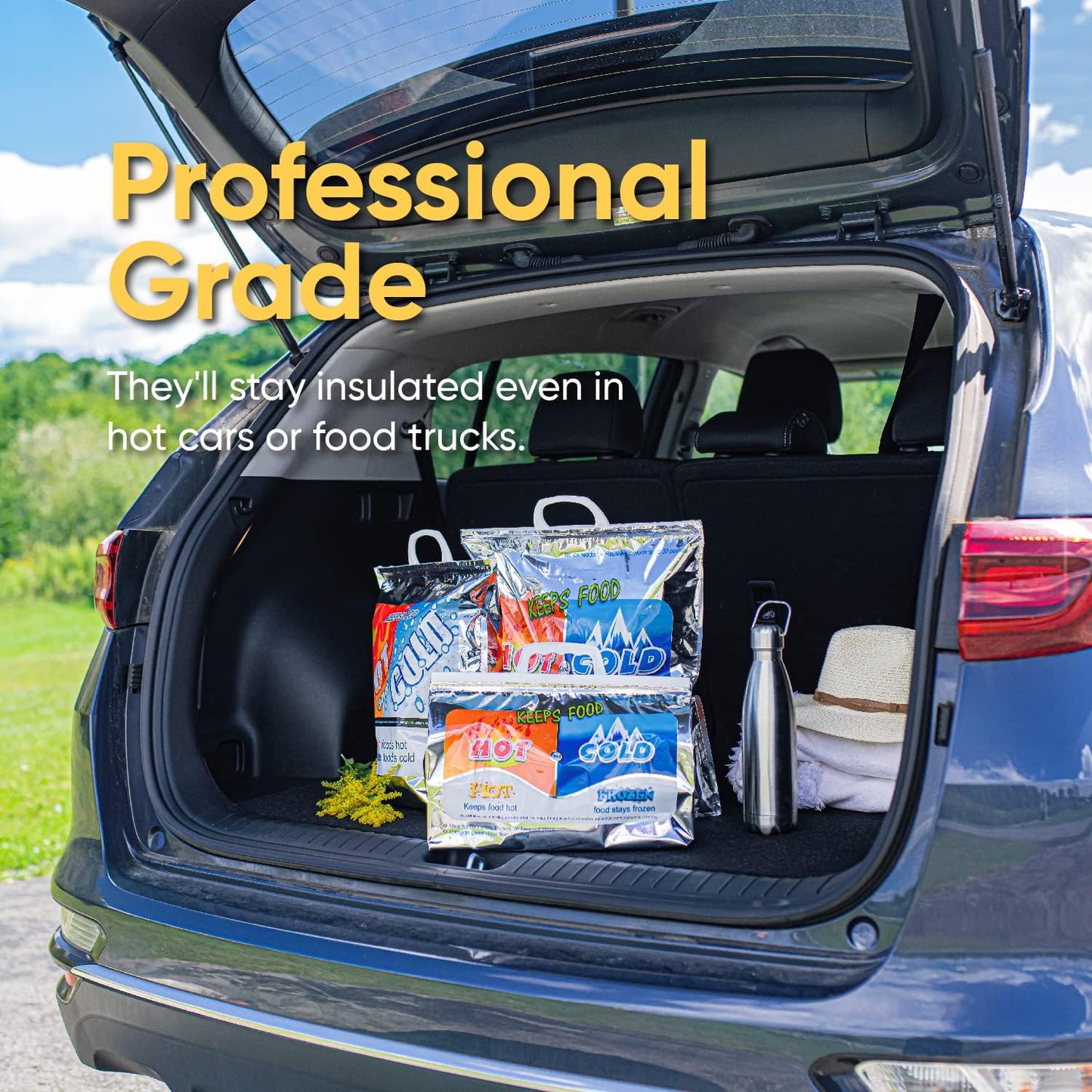 Superio Hot and Cold Insulated Bags for Food Delivery, Grocery Shopping Bags, Food Storage for Hot and Frozen Food for Travel, Disposable Cooler Bag, Reinforced Thermal Lunch Bag (6, 13"x5.5"x8.5")