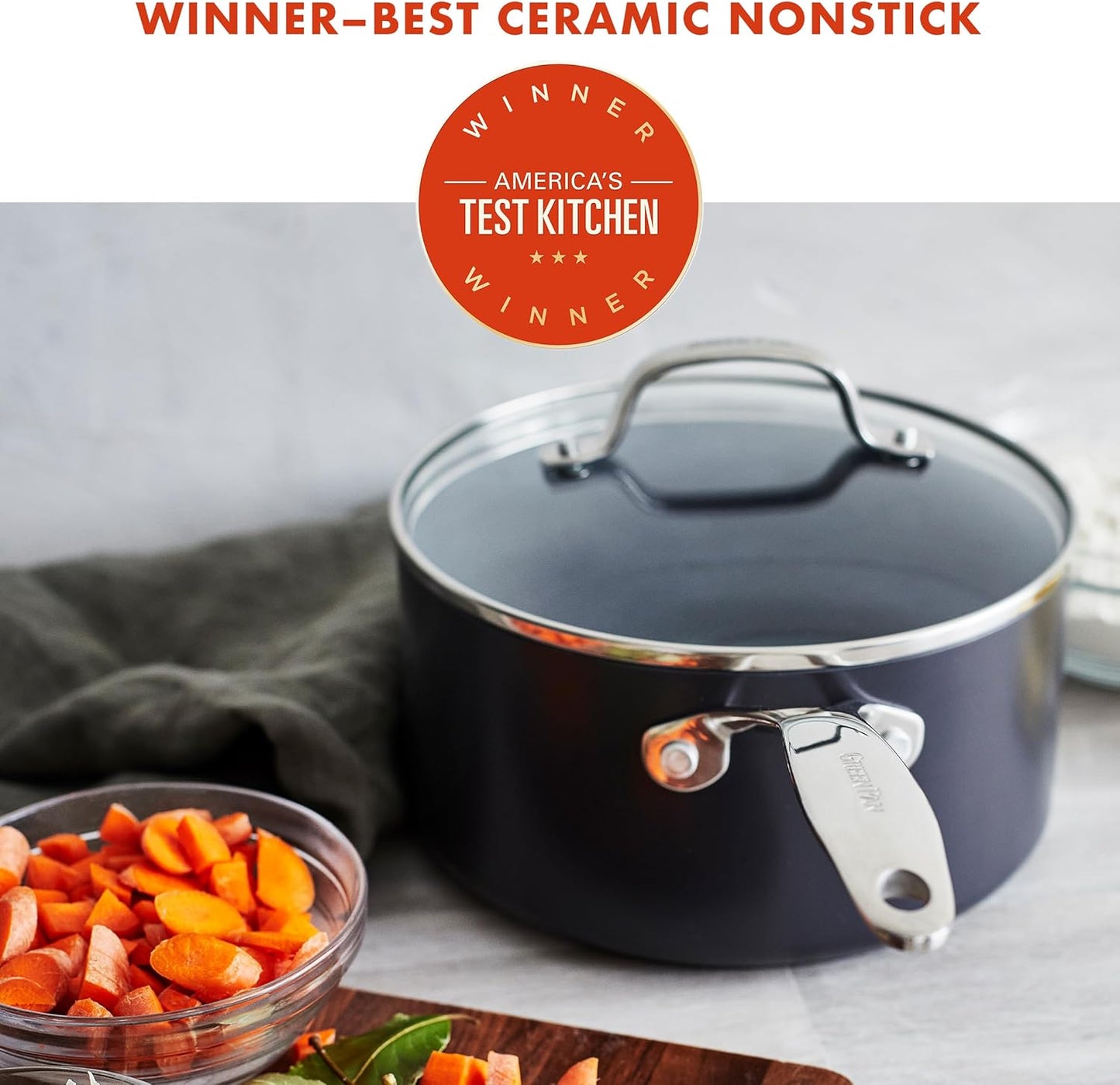 GreenPan Valencia Pro Hard Anodized Healthy Ceramic Nonstick 2QT Saucepan Pot with Lid, PFAS-Free, Induction, Dishwasher Safe, Oven Safe, Gray