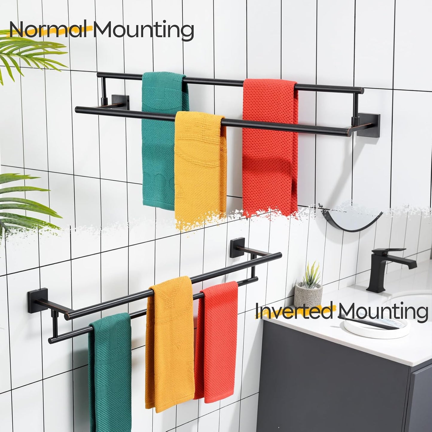 KOKOSIRI Towel Bars 32-Inch Bathroom Towel Holder Oil Rubbed Bronze Double Bath Towel Racks Wall Mounted Stainless Steel B5009ORB-L32