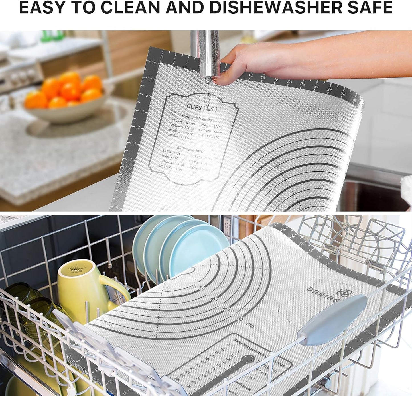 Silicone Mat, 26 x 16inch Extra Large Non-stick Pastry Baking Mat with Measurement, Resuable Thick Cookie Sheet Counter Mat, Dough Rolling Mat, Oven Liner, Fondant/Pie Crust Mat