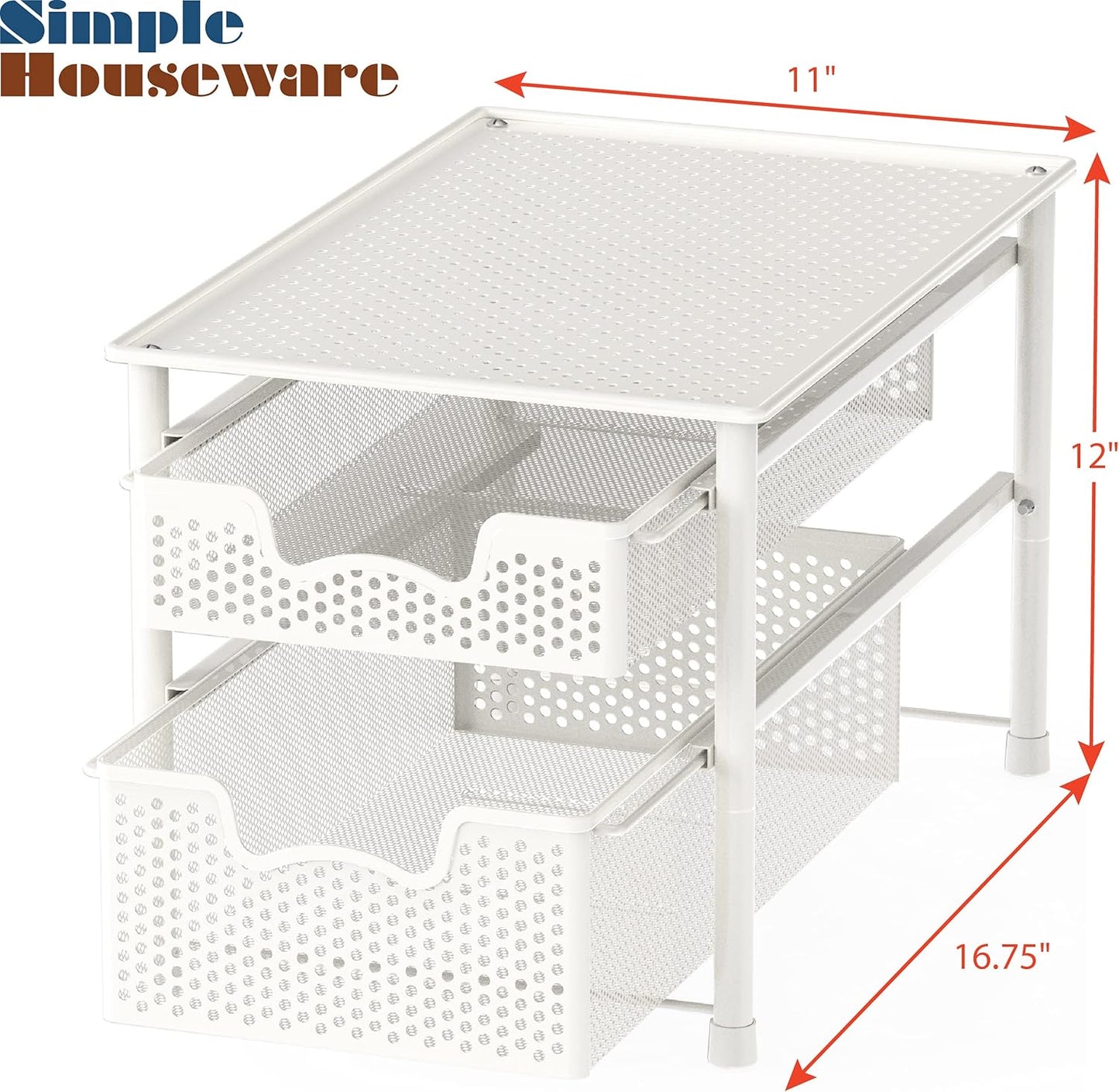 Simple Houseware Stackable 2 Tier Sliding Basket Organizer Drawer, White