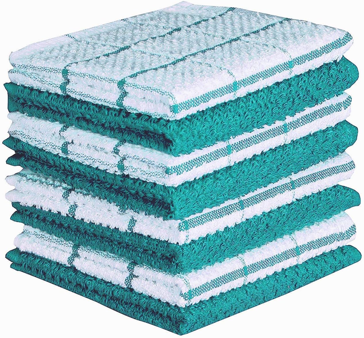 AMOUR INFINI Cotton Kitchen Dish Cloths Set of 8 – Highly Absorbent, Super Soft Premium Terry Cleaning Cloth (12"x12" Inch) Premium Dishcloths for Washing Dishes (Turquoise)