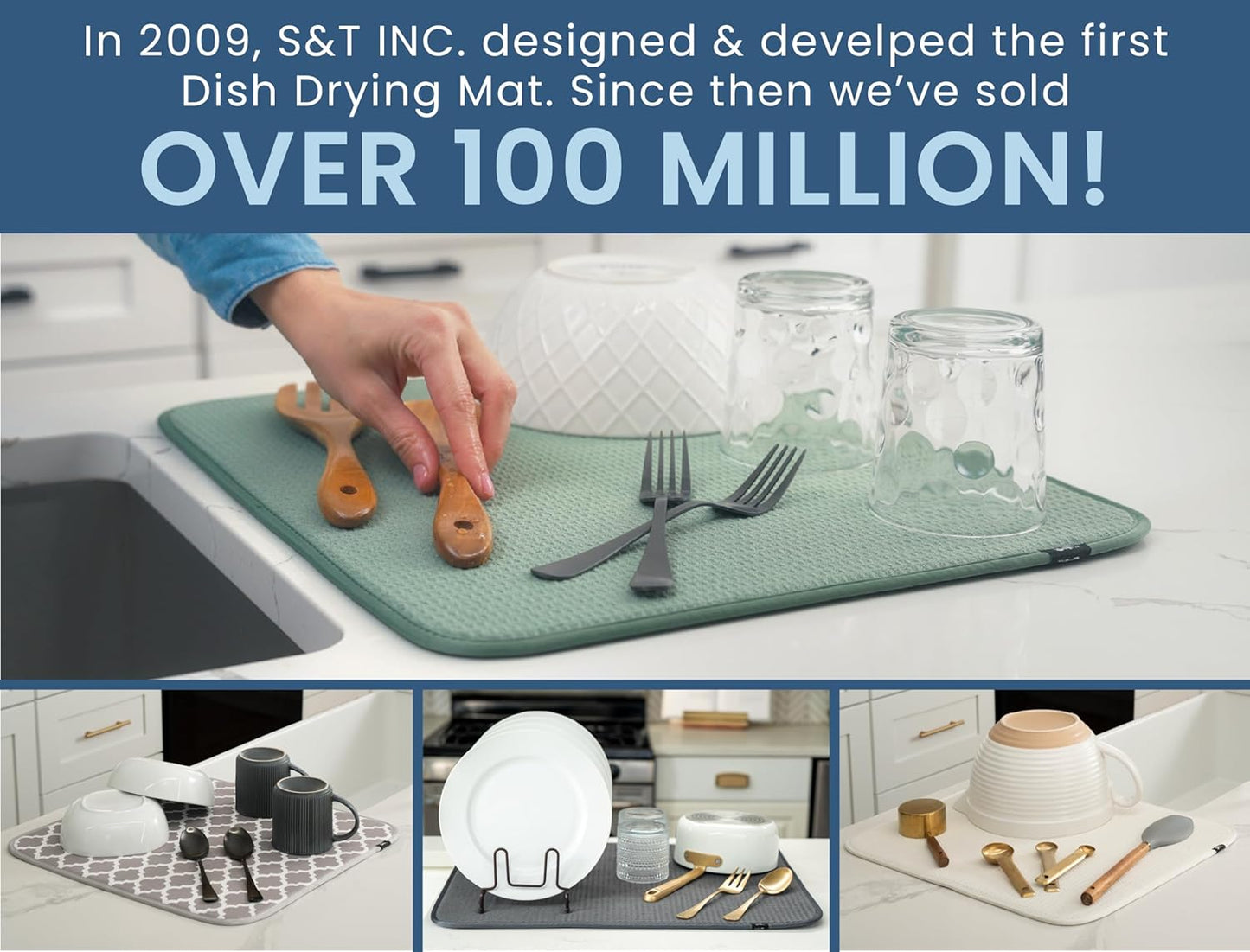 S&T INC. Dish Drying Mat XL, 18” x 24”, Absorbent Microfiber Kitchen Counter Mat, Dish Drying Pad for Dishes, Utensils, Pots and Pans, Extra Large, Navy