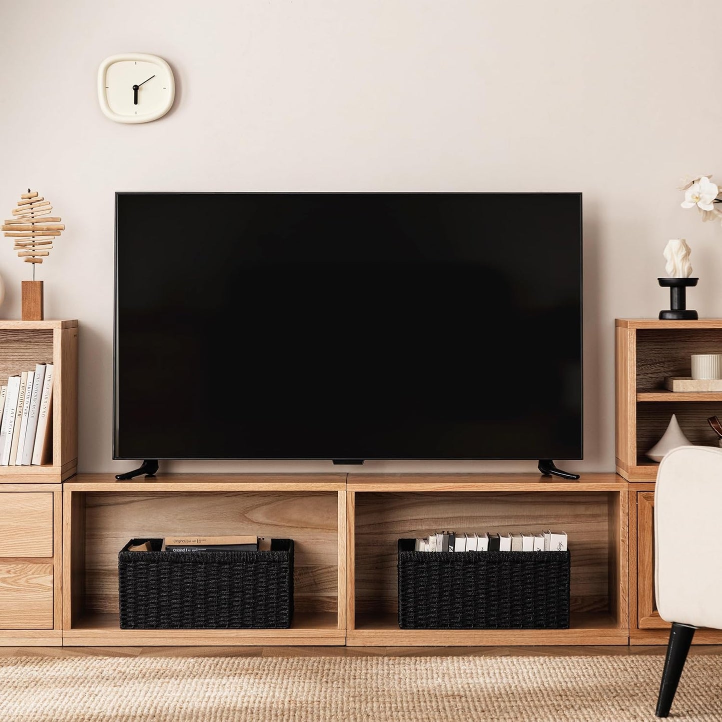 UBBCARE 4 Pack Wicker Basket, 13.4L×8.3H×7.1W inch Woven Paper Rope Storage Baskets for shelves, Foldable Rectangular Storage Baskets with Handle, Storage Basket for Organizing, Black