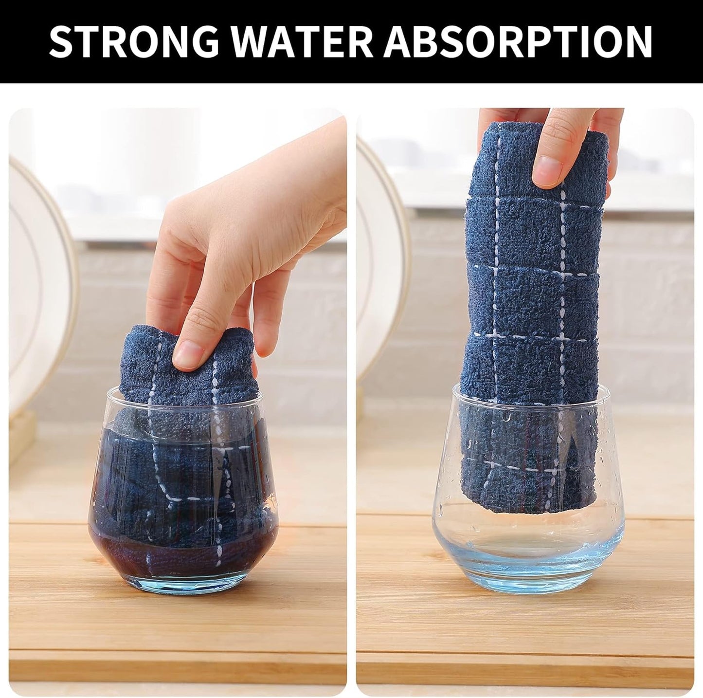 Homaxy 100% Cotton Terry Kitchen Dish Cloths, Ultra Soft and Absorbent Dish Towels for Kitchen, Suitable for Drying and Washing Dishes, 12 Pack, 12 x 12 Inches, Navy Blue