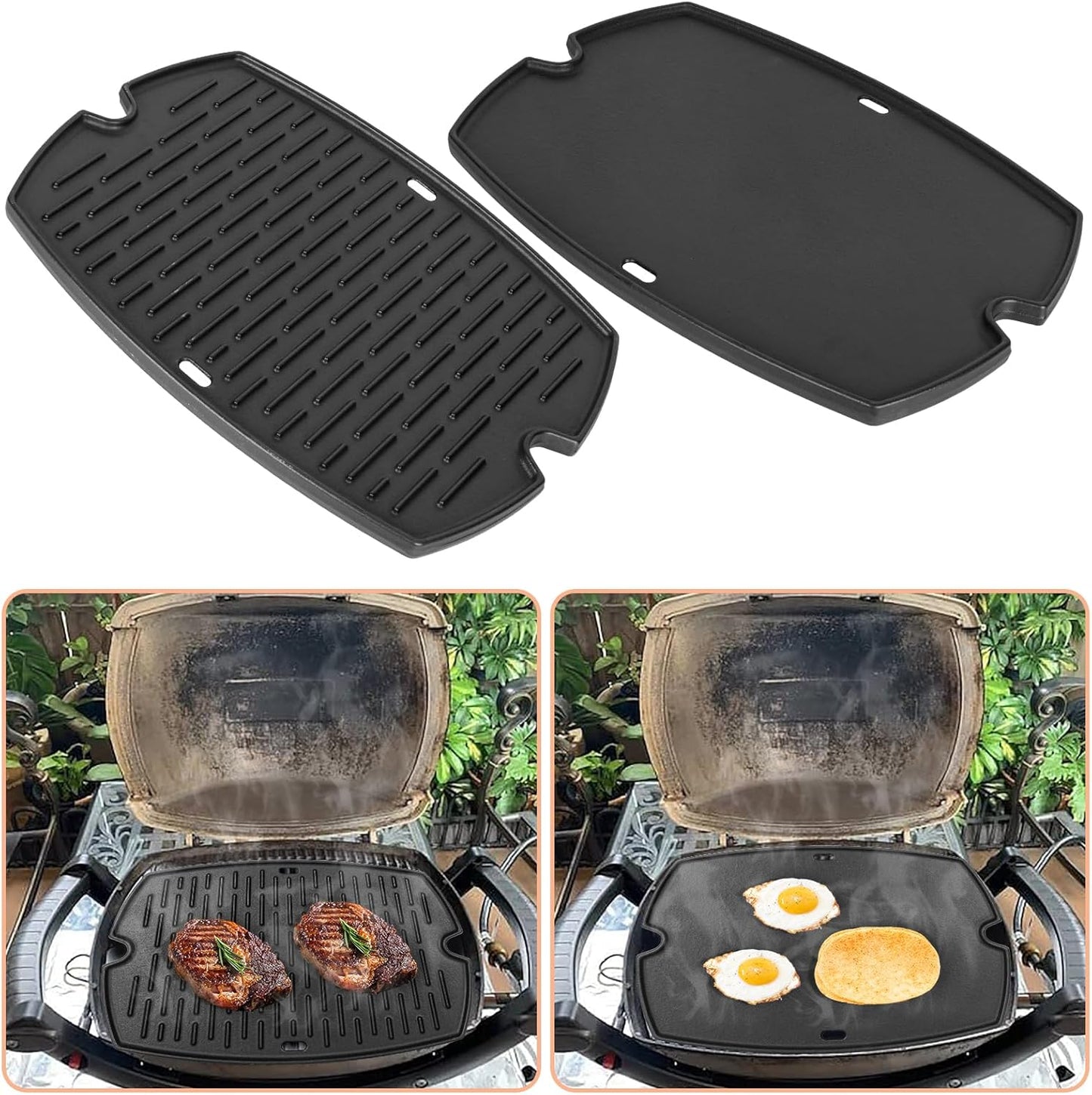 7582 Cast Iron Griddle for Weber Q1000 Grill, for Weber Q100 Q1000 Q1200 Q120 Q140 Q1400 Grill Parts, for 7582 Grate 6558 Full Size Griddle Inserts, Baby Q Replacement, Flat Top Plate Accessories