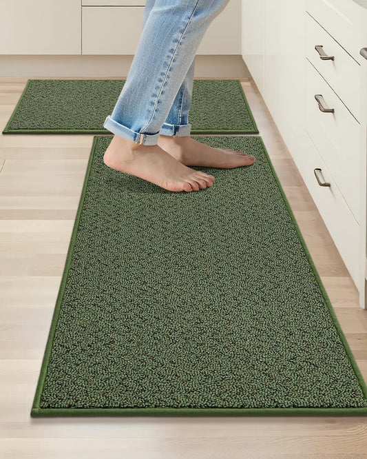 COSY HOMEER Kitchen Rugs and Mats 2PCS Non Slip Kitchen Mats for Floor Washable Stain Resistant Kitchen Runner Rug Sets Absorbent Kitchen Floor Mat 20"x32"+20"x48",Green