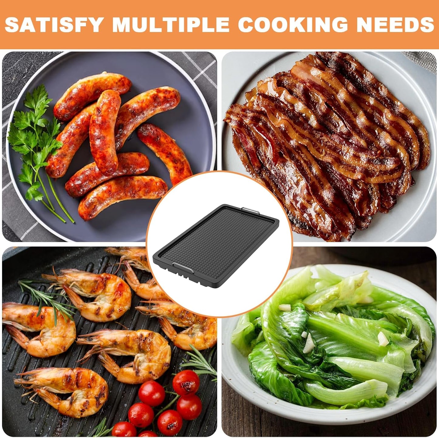 Cast Iron Griddle for Gas Grill Universal, 15" x 8.7" Griddle Pan for Stove Top with Handle, Grill Griddle, Stove Top Griddle for Charcoal/Gas/Electric Grills, Cast Iron Grill Pan for Outdoor/Camping