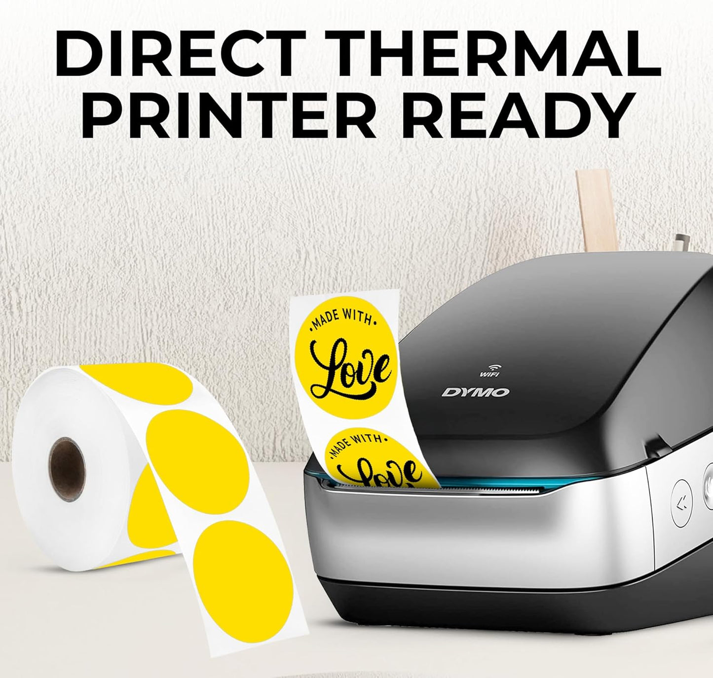 Perco Yellow 2-Inch Perforated Circle Dot Thermal Sticker Labels — 735 Stickers/Roll, Direct Thermal Printer Compatible—with Permanent Adhesive for Organizing, Color Coding, Bin Labeling—Made in USA