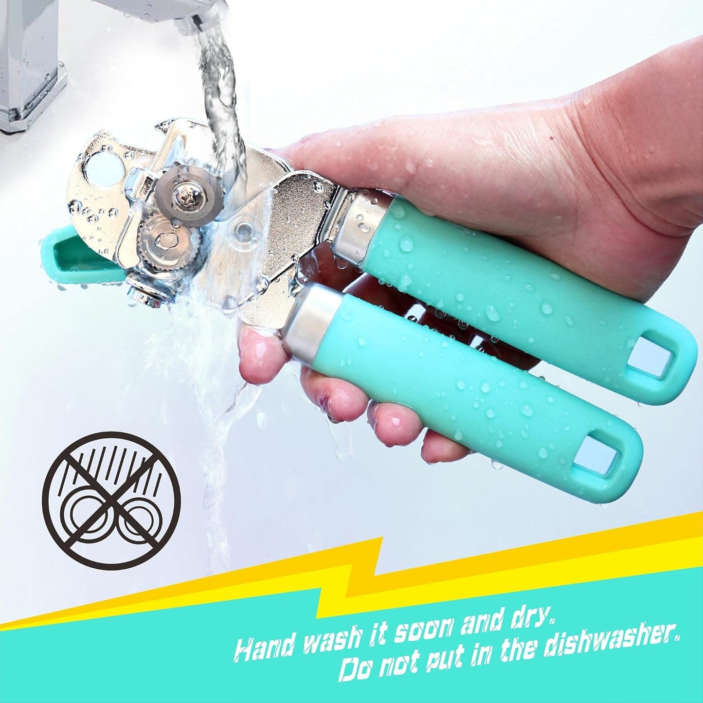 PrinChef Can Opener Manual, Can Tin Bottle Opener with Magnet - No-Trouble-Lid-Lift, Handheld Can Opener Smooth Edge with Sharp Blade, Heavy Duty and Easy to Use, for Seniors with Arthritis, Lake Blue