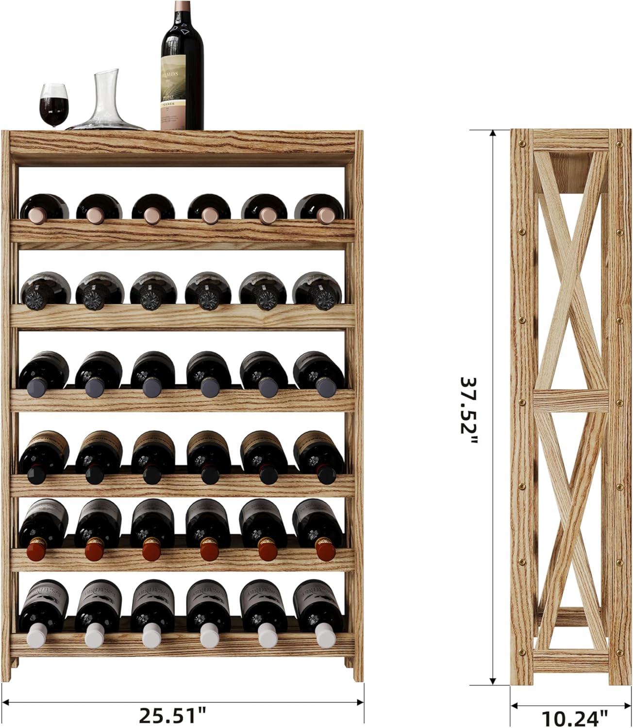 Solid Wood Wine Storage Racks - Stackable Wine Rack with Tabletop, Free Standing Floor Wooden Wine Rack, Premium Wine Storage Rack Display and Organizing for Kitchen and Cellar 6 Tier 36 Bottles
