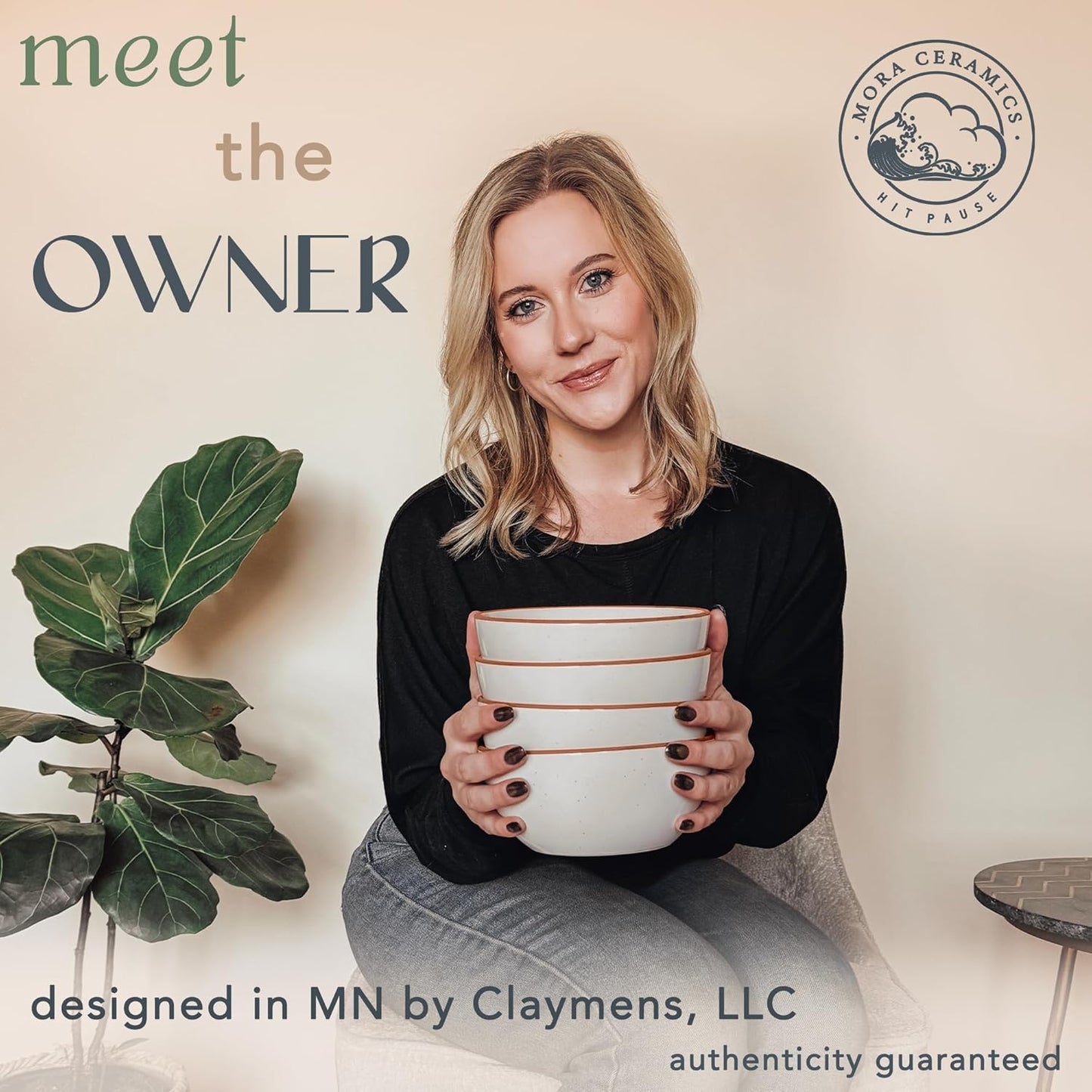 Mora Ceramic Bowls For Kitchen, 28oz - Bowl Set of 4 - For Cereal, Salad, Pasta, Soup, Dessert, Serving etc - Dishwasher, Microwave, and Oven Safe - For Breakfast, Lunch and Dinner - Vanilla & Grey