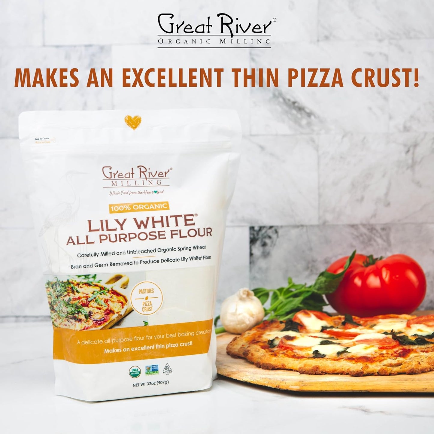 Great River Organic Milling Lily White Organic All-Purpose Flour | Unbleached & Unbromated | Non-GMO, Kosher | Ideal for Bread, Cookies, Cakes, Pizza Dough & Everyday Baking | 2 Lb (Pack of 4)