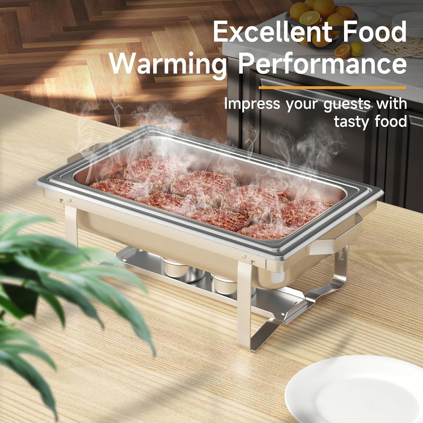 Chafing Dishes for Buffet 4 Pack, 9QT Chafing Dish High Grade Stainless Steel Chafer Complete Set,Steel Handle, Catering Events Complete Buffet Warmer Set (Silver, 2)