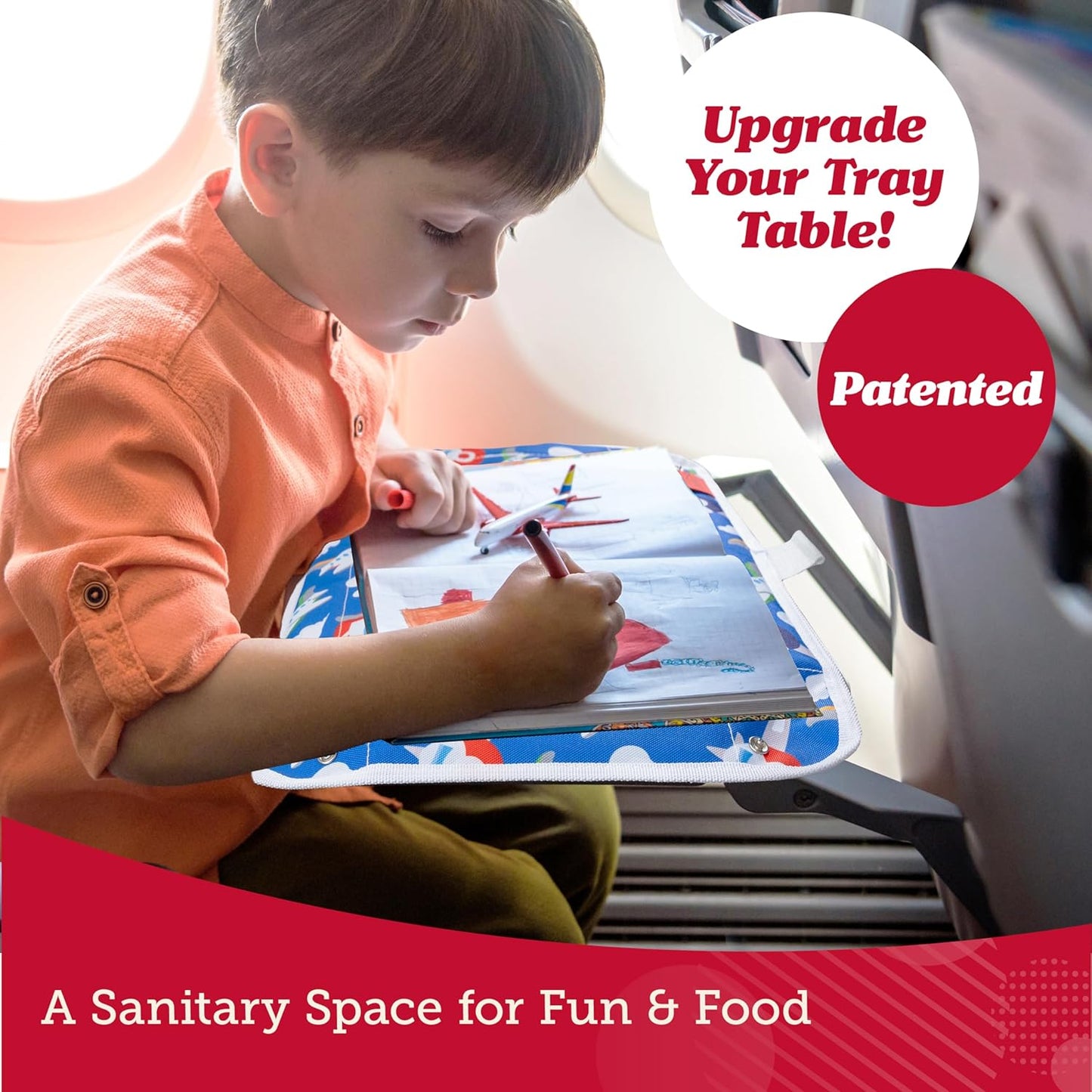 Lusso Gear Kids Airplane Tray Table Cover with Pockets – Travel Tray Essentials for Toddlers on Plane or Train - Travel Toys & Airplane Travel Essentials - Flying Accessories Toddlers (Dinosaurs)