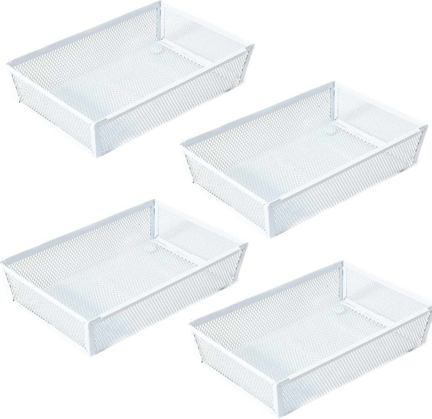 Mesh Tray Kitchen Drawer Utensil Cutlery Tray Office Supplies with Inter-locking Arm Drawer Dividers Organizer for Silverware, Flatware, Home,Office, School,Bedroom(9＂X6＂4pack) White