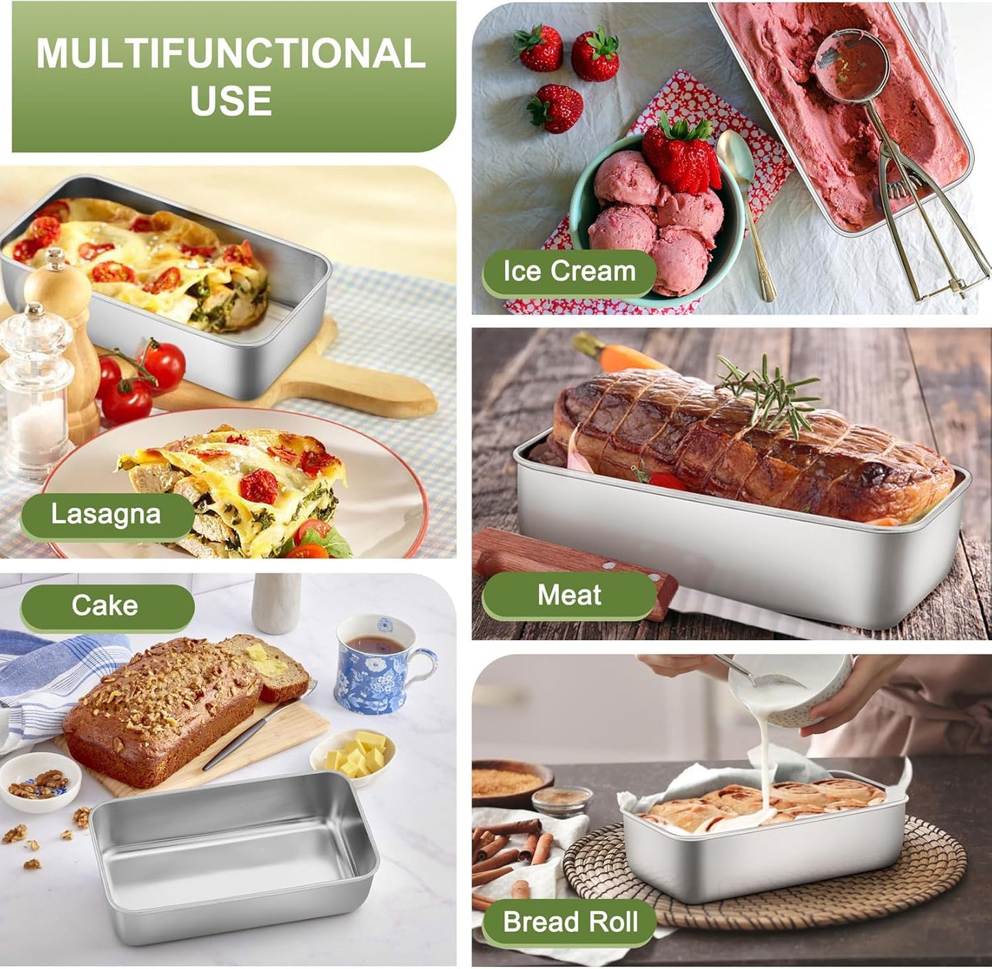 P&P CHEF Loaf Pan Set, 9-inch Bread Pans, Stainless Steel Loaf Toast Baking Pans For Bread Meatloaf Lasagna Cake, Healthy & Non Toxic, Oven & Dishwasher Safe,(Silver, 12Pcs)