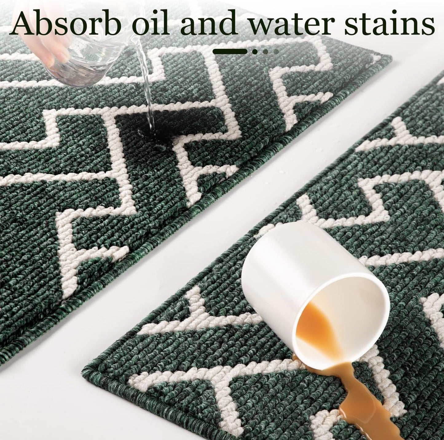 hicorfe Kitchen Rugs and Mats,Kitchen Mats for Floor,24"x35" Non Slip Runner Rug,Absorbent Resist Dirt Comfort Standing Mat Machine Washable for Entryway,Hallway,Front of Sink(Dark Green)