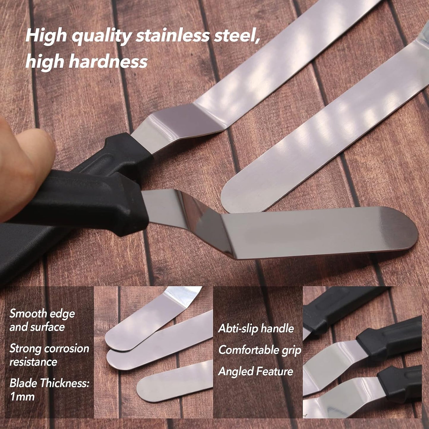Offset Spatula Set with 3 Packs Cake Scrapers Smoother, Stainless Steel Angled Icing Spatula Cake Decorating Frosting Spatula Set with 6, 8, 10 inch Blades