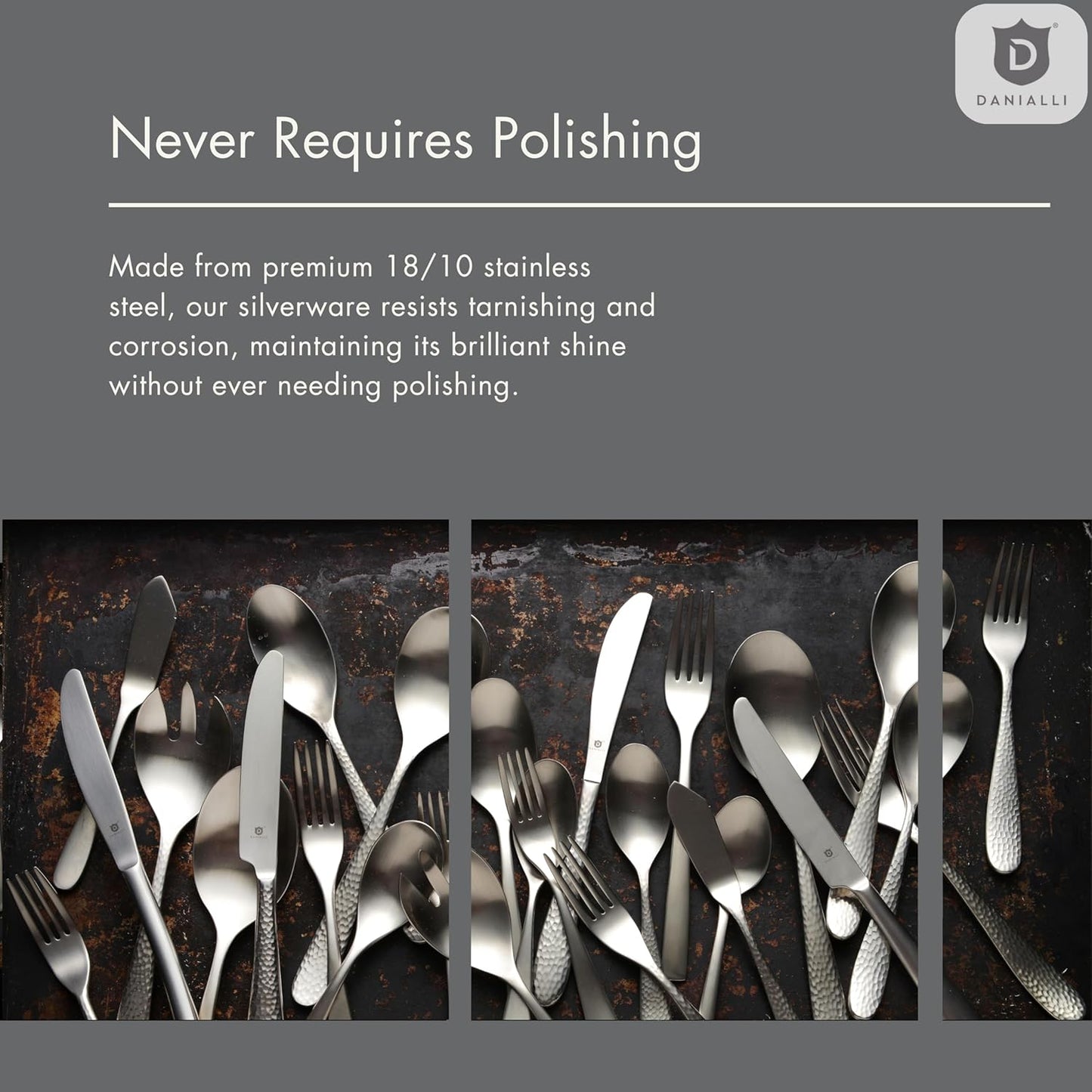 Matte Silverware Set, 18/10 Stainless Steel Satin Flatware, Modern Brushed Finish Cutlery, Dishwasher Safe & Durable, Built to Last (40-Piece, Marettimo Hammered)